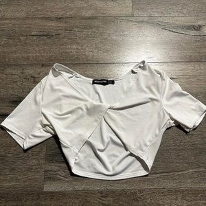 Missy Empire Elbow-Sleeve Twist V-Neck Crop Top  US 6